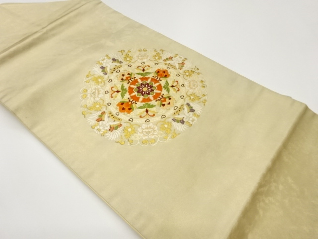 JAPANESE KIMONO / CRANE PATTERN WOVEN / A FLOWER PATTERN / NAGOYA OBI